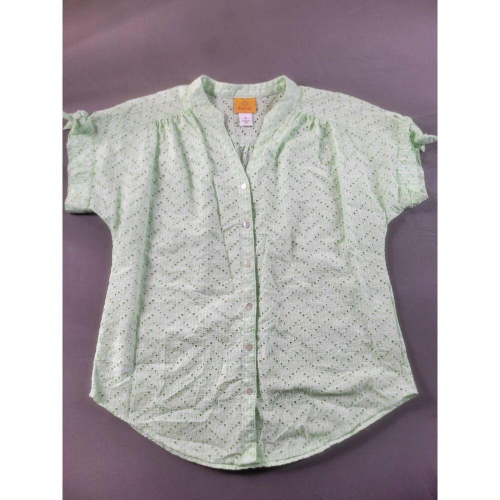 Ruby Rd. Mint Green Cotton Eyelet Short Sleeve Button Front Blouse Medium
